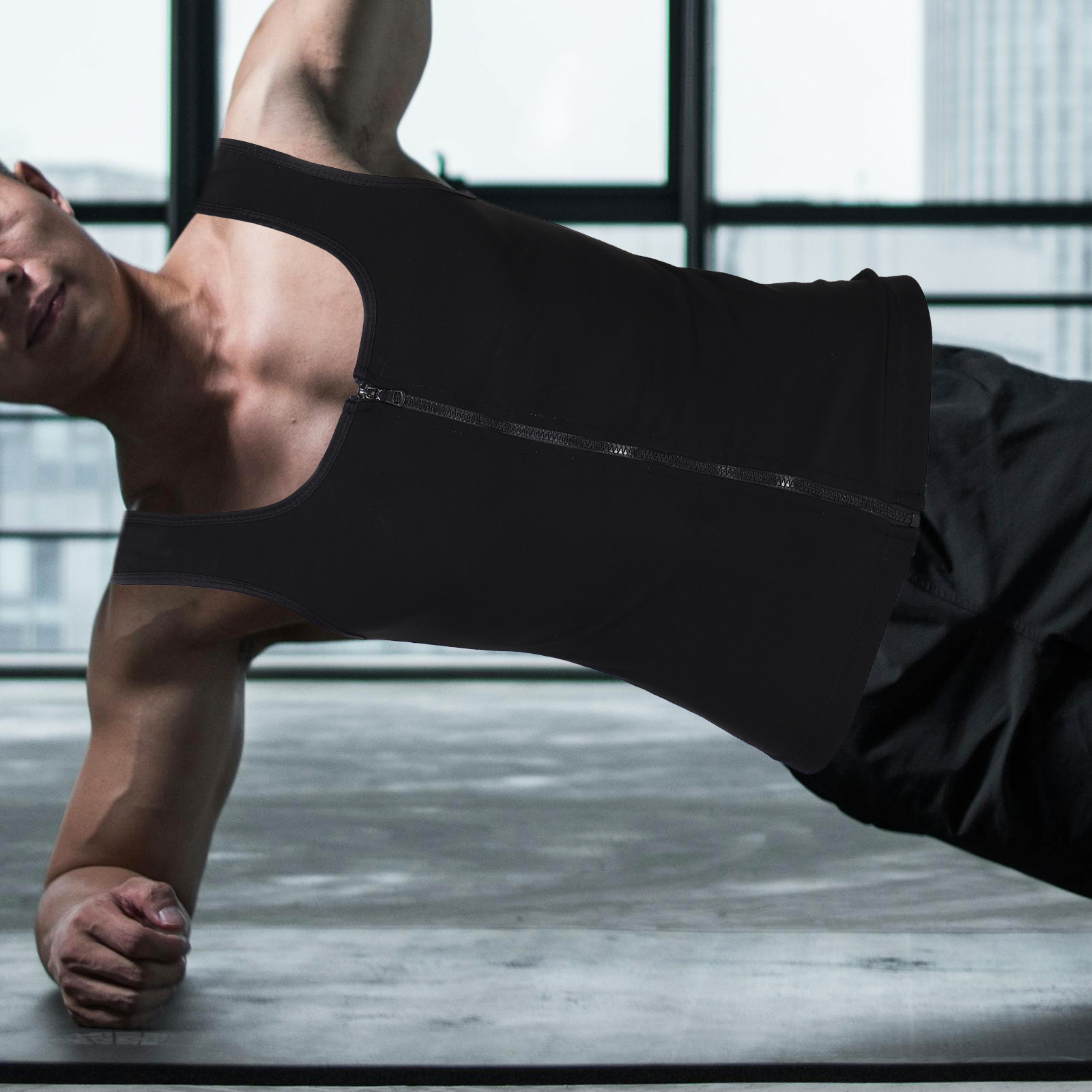 Yoga Fitness Up - Colete Masculino de Compressão com Zíper